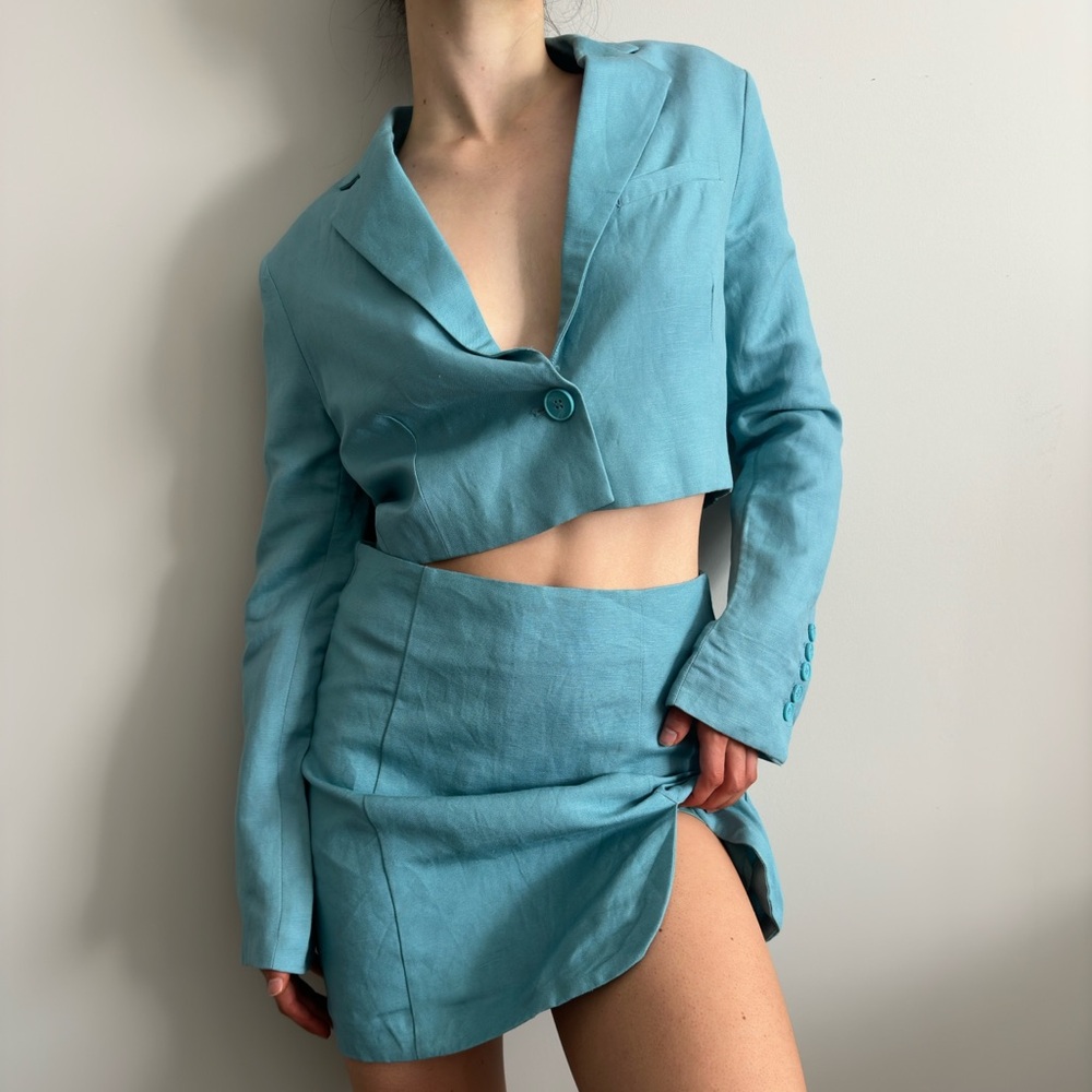 Dynamite Linen Blazer Skirt Set